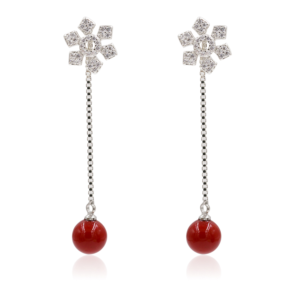 Original Silver Plated Arrival 925 Silver Red Pearl Dangle Earrings AS00087vbnl-M106