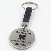 Stainless steel keychain with leather