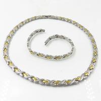 Stainless steel wholesale statement jewelry sets 8mm mens silver and gold chain and bracelet set