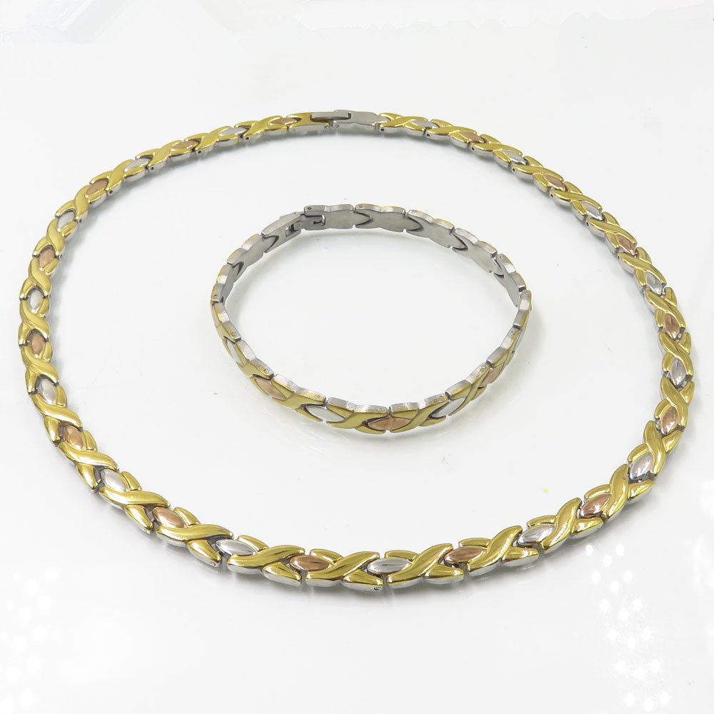 China jewelry wholesale stainless steel gold plated cuban link chain jewelry set