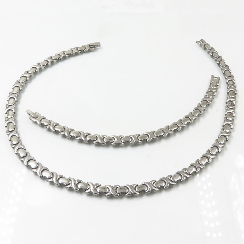 Bracelet and necklace flat chain steel color jewelry sets