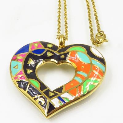 Wholesale Guangzhou heart shape gold plated Oil drop process women stainless steel necklace