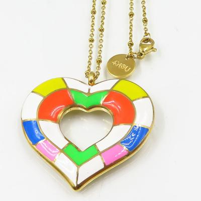 Guangzhou wholesale colorful heart pendant women gold necklace in 2018