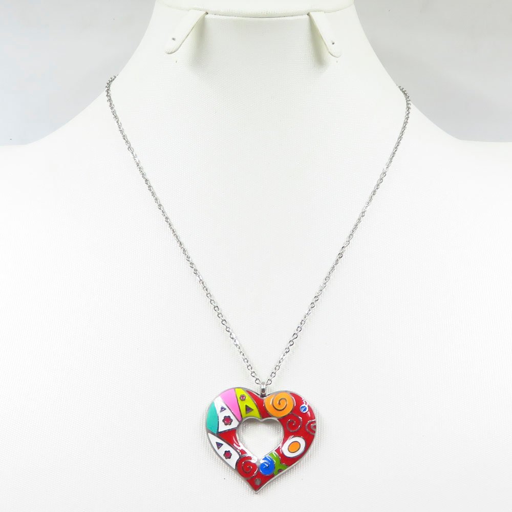High quality heart shape red color Oil drop process women style stainless steel necklace