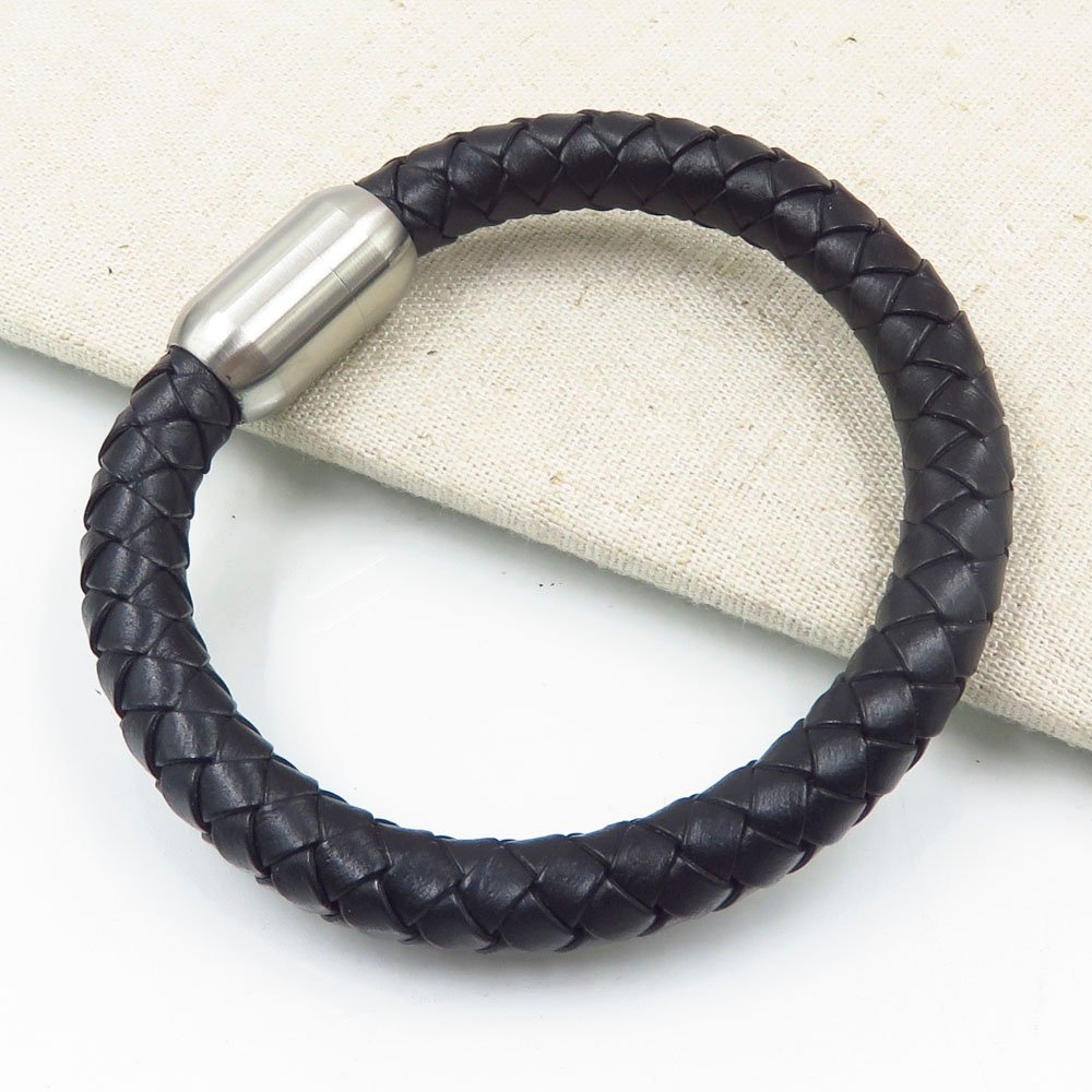 China manufacturer wholesale leather steel mens magnetic black bangle