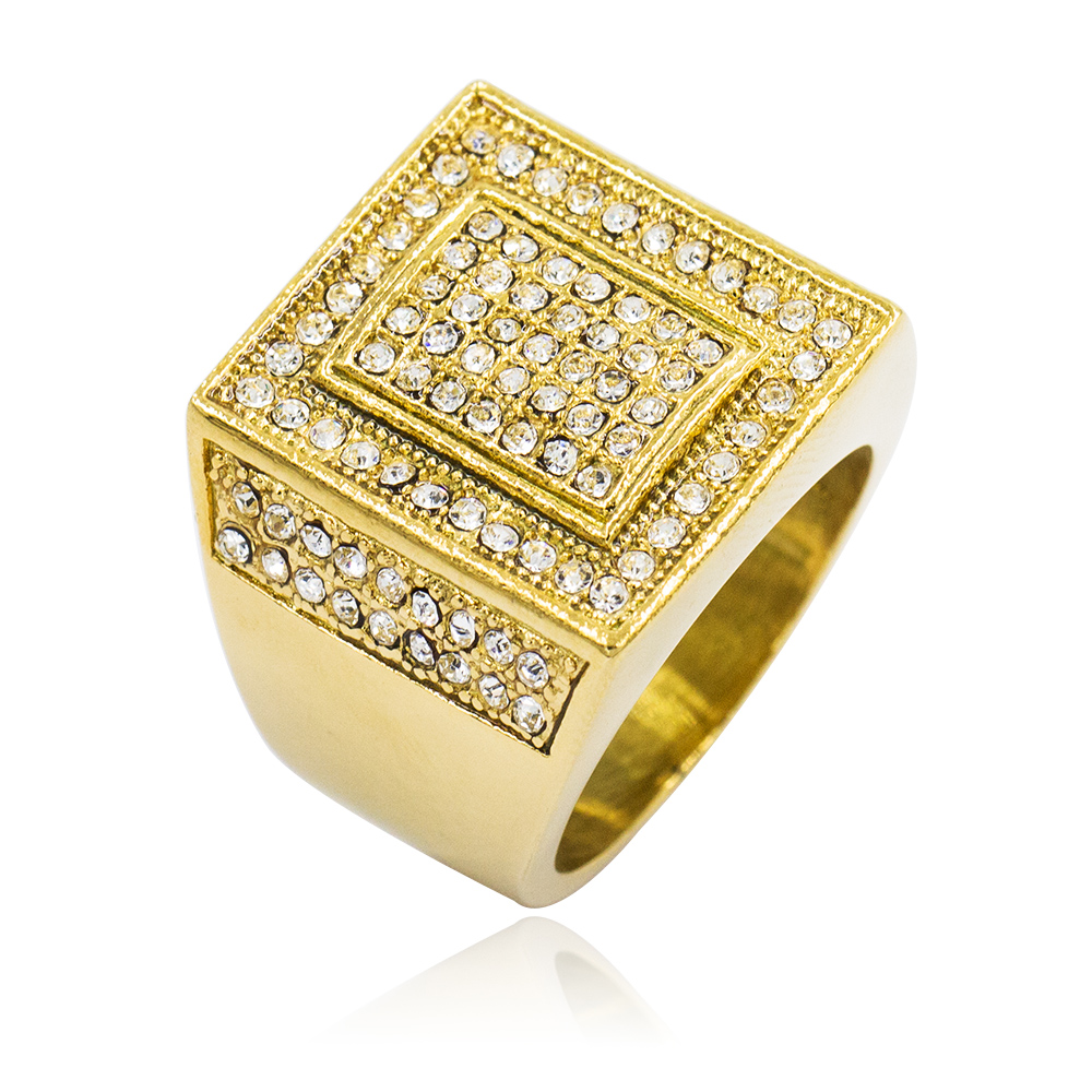 Low MOQ factory wholesale price gold color diamond stainless steel men's ring