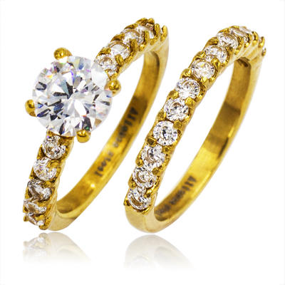 Classic wedding rings for lover gold plated stainless steel couple rings for engagement party jewelry