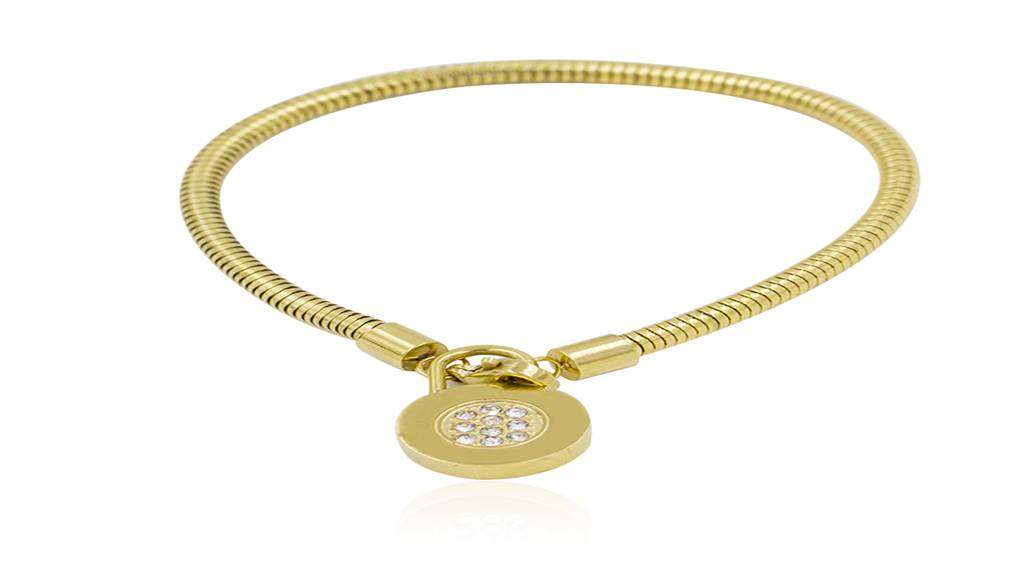 18k gold plated round shape crystals steel bracelet
