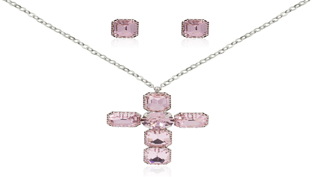 Luxury lady pink stone cross style  jewelry set