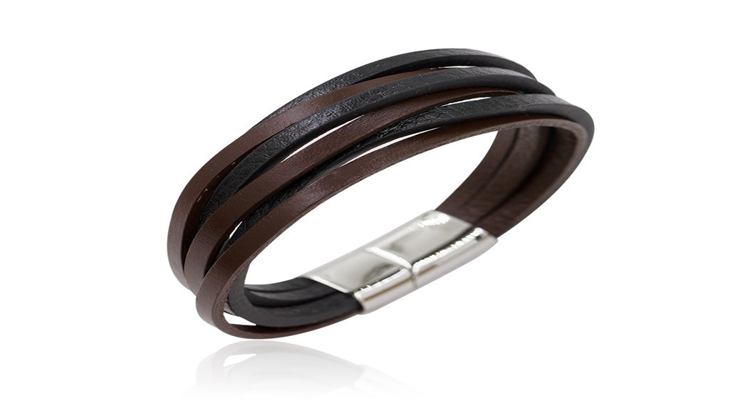 Classic genuine black and brown leather mens bracelet
