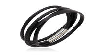 Simple style black braided leather men bracelet