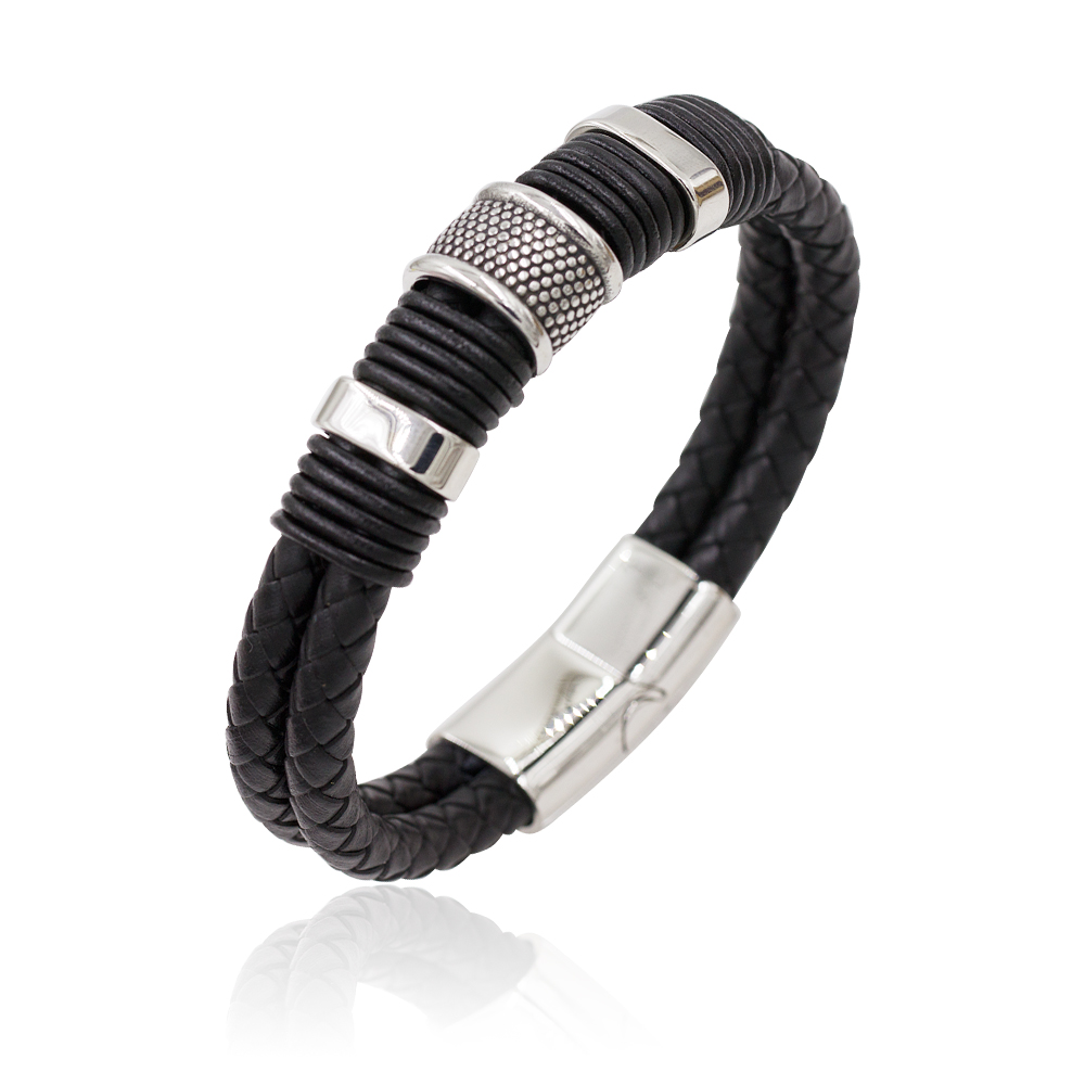 Stainless steel men's leather rope charm bracelet magnetic bracelet - AW00292-673
