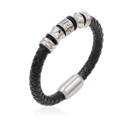 Stainless steel custom men 's braided leather unique bracelet - AW00294-673