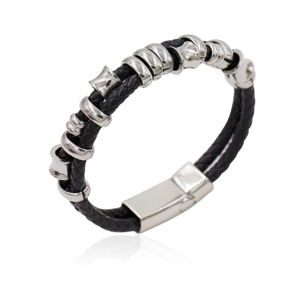 Stainless steel men's retro leather bracelet braided oem bracelet - AW00299-673