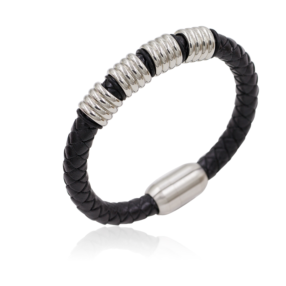 Handmade stainless steel men's leather bracelet retro charm bracelet - AW00301-673