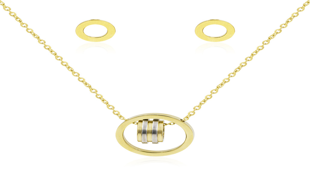Simple circle pendant women gold plated jewelry set