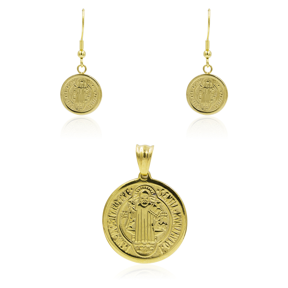 Stainless steel gold dubai women earrings & pendant jewelry set - AW00358bhva-627