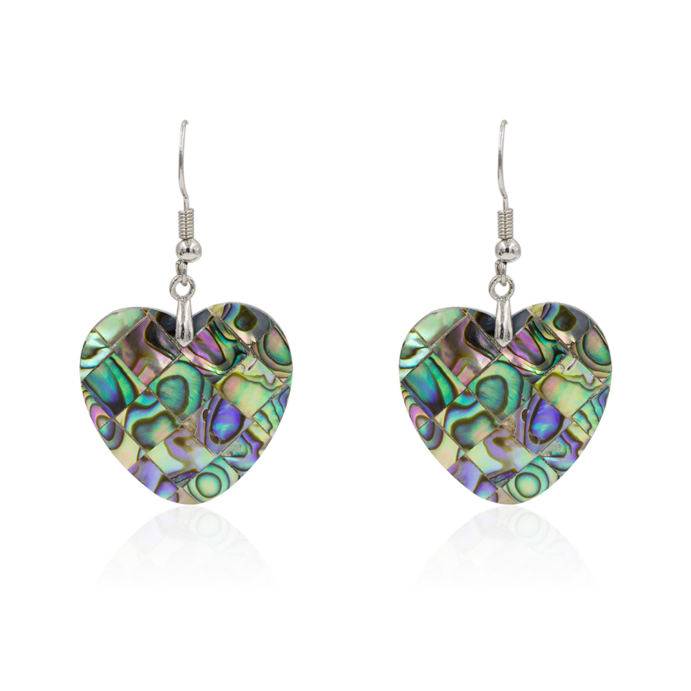 Stainless steel heart pendant drop dangle earrings shell for women - AW00360vhha-627