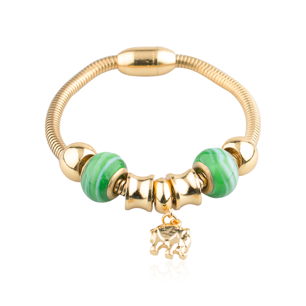Luxury  green color beads women gold bracelet jewelry