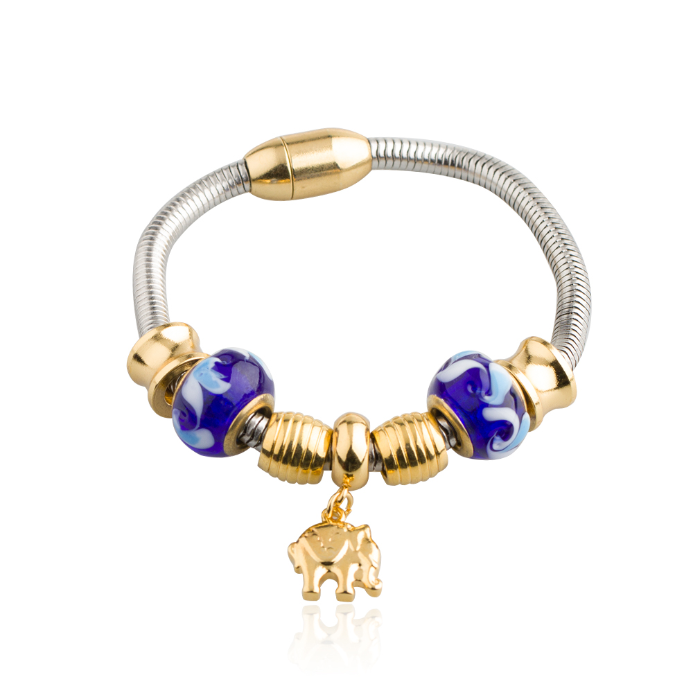 Purple color beads steel and gold jewelry bracelet