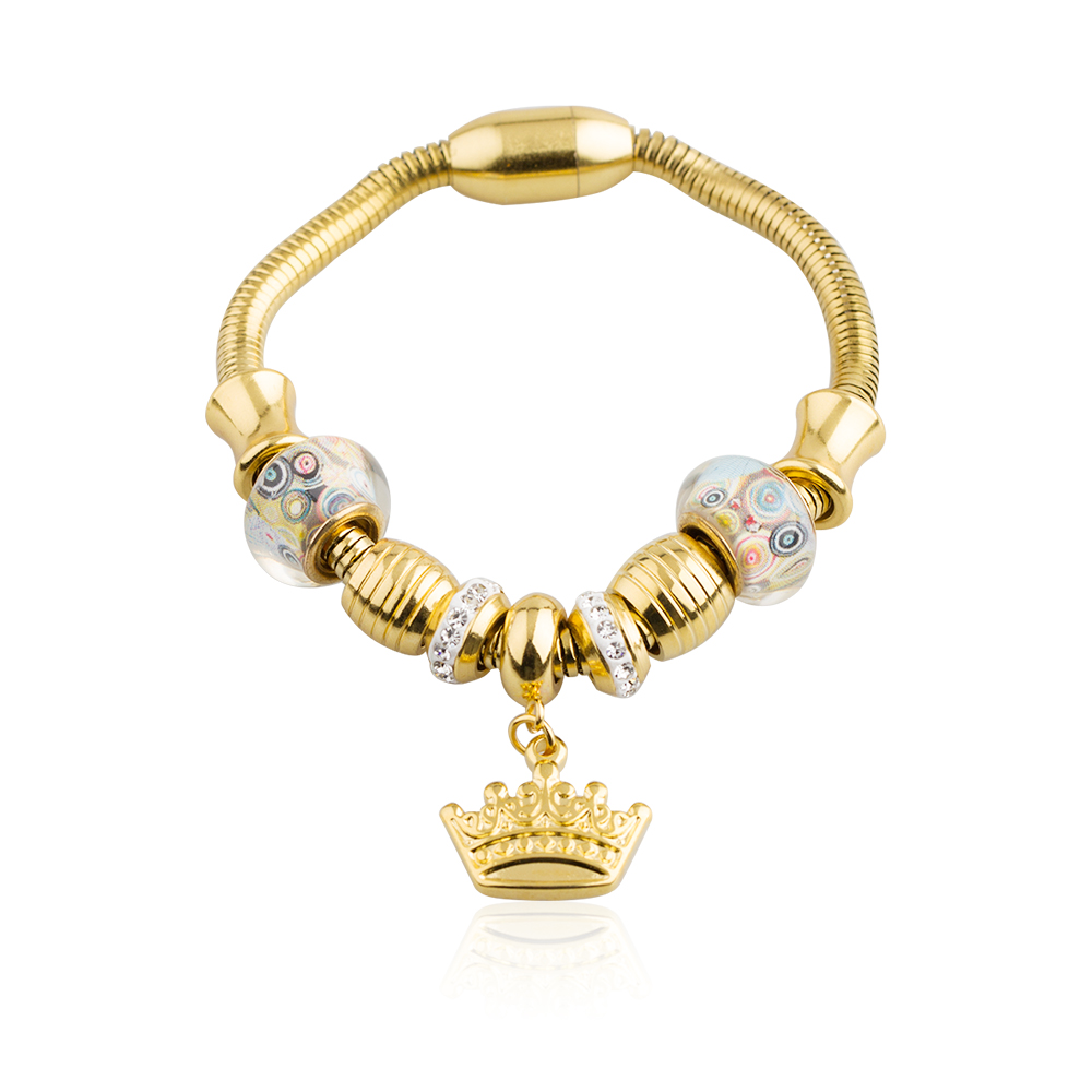 Stainless steel women gold charm bead bracelet for wholesale-AW00423ahlv-450