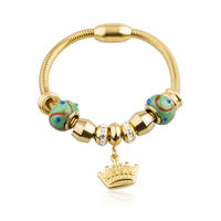 Stainless steel charm bead bracelet with crown pendant for women-AW00424ahlv-450