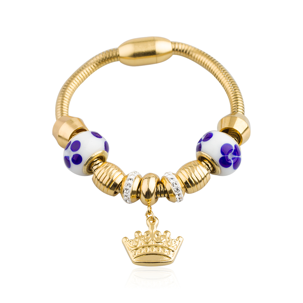 Stainless steel women crown bead bracelet cute bracelet factory price-AW00425ahlv-450