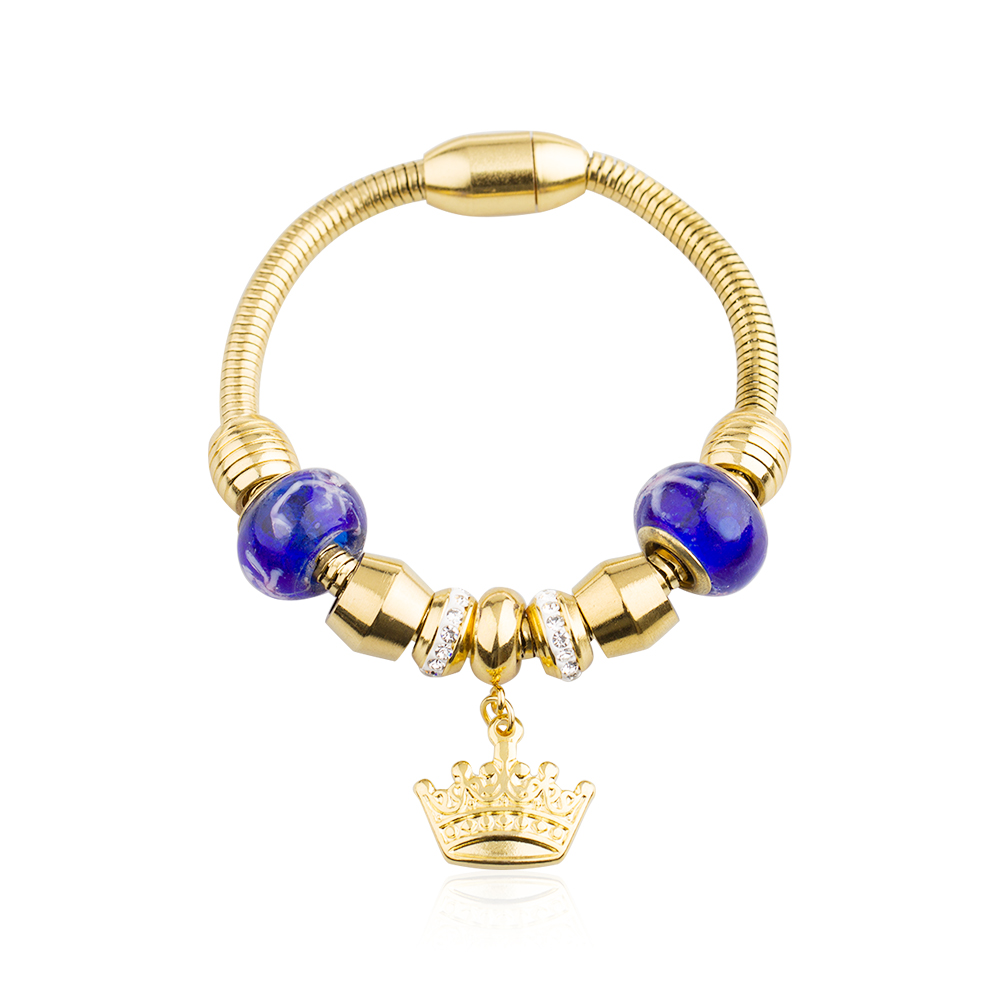 Stainless steel gold bead stone lucky bracelet for women - AW00426ahlv-450