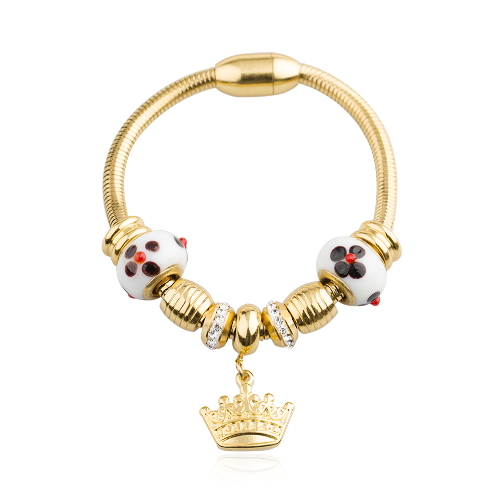 Stainless steel cute stone bead bracelet charm design with crown-AW00427ahlv-450