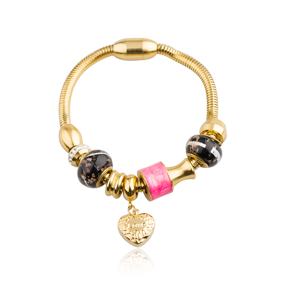 Fashion women stainless steel bead bracelet with heart pendant -AW00428ahlv-450