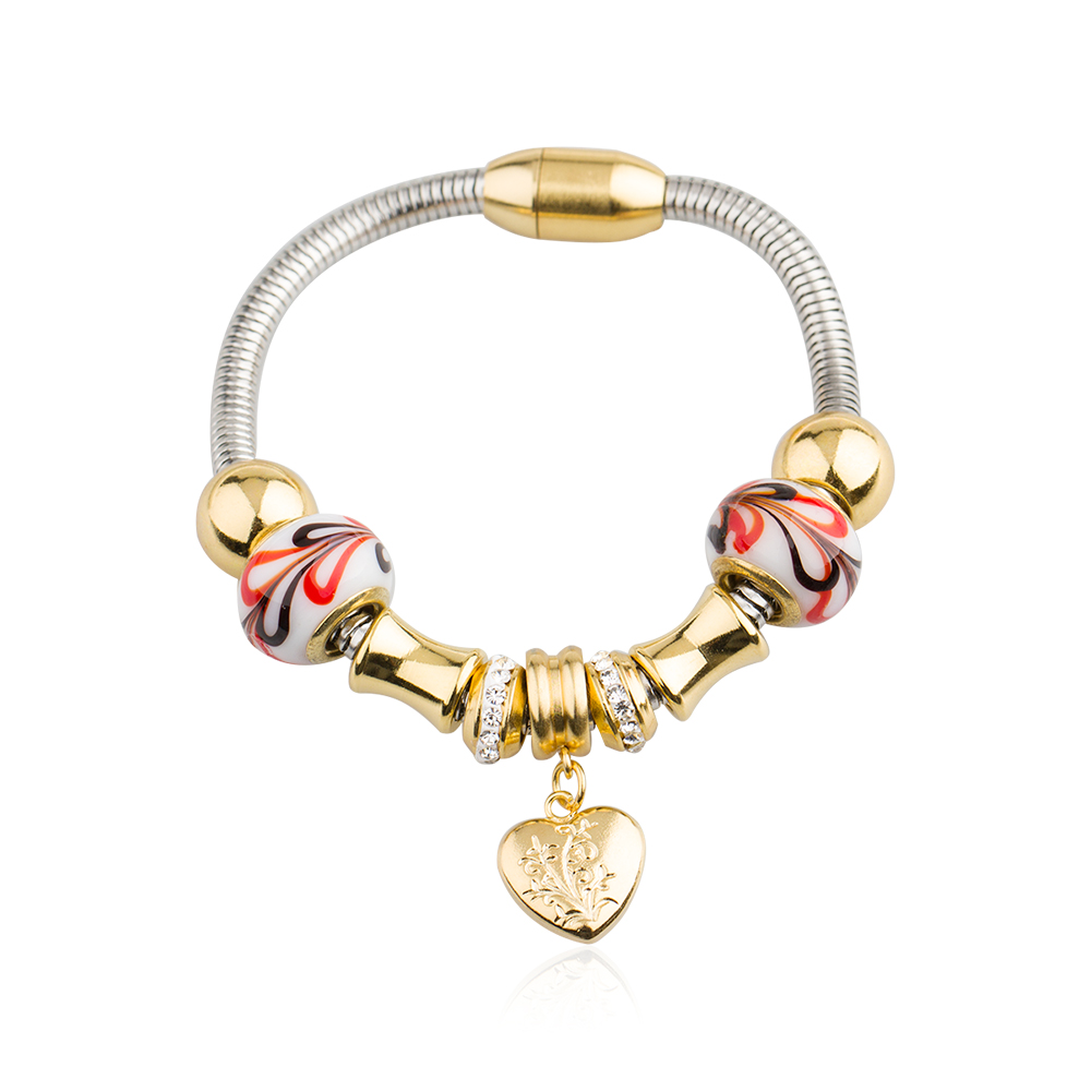 Customized women stainless steel bead stone bracelet wholesale - AW00429vhkb-450