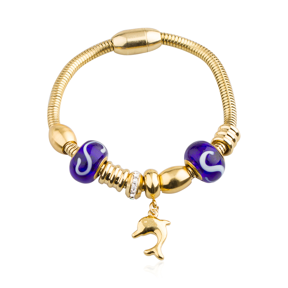 Stainless steel agate stone bead charm bracelet for women - AW00430vhkb-450