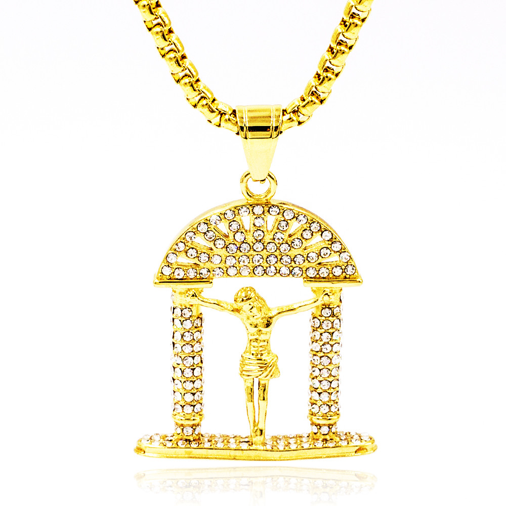 Brilliant gold plated crystal casting religious virgin necklace