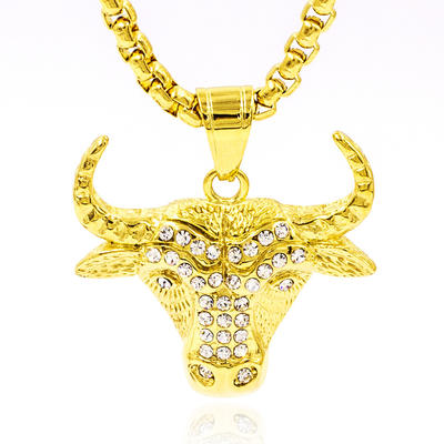 Magical bull head gold color carving necklace
