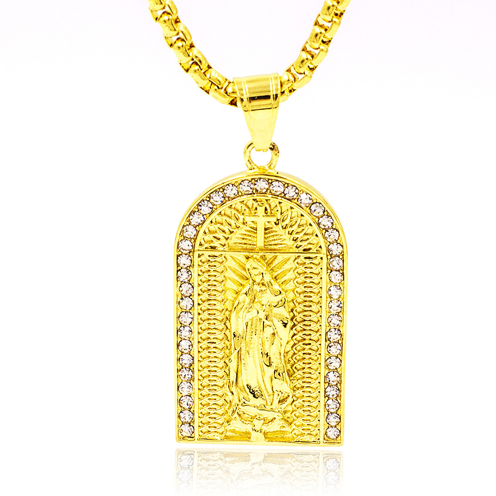 Hot selling wholesale Stainless steel men pendant religious virgin gold plated diamond necklace