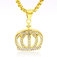 Wholesale bling bling king crown men pendant stainless steel 18k gold plated crystal rhinestones crown men necklace