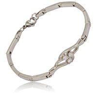 Stainless steel white stone silver link bracelet