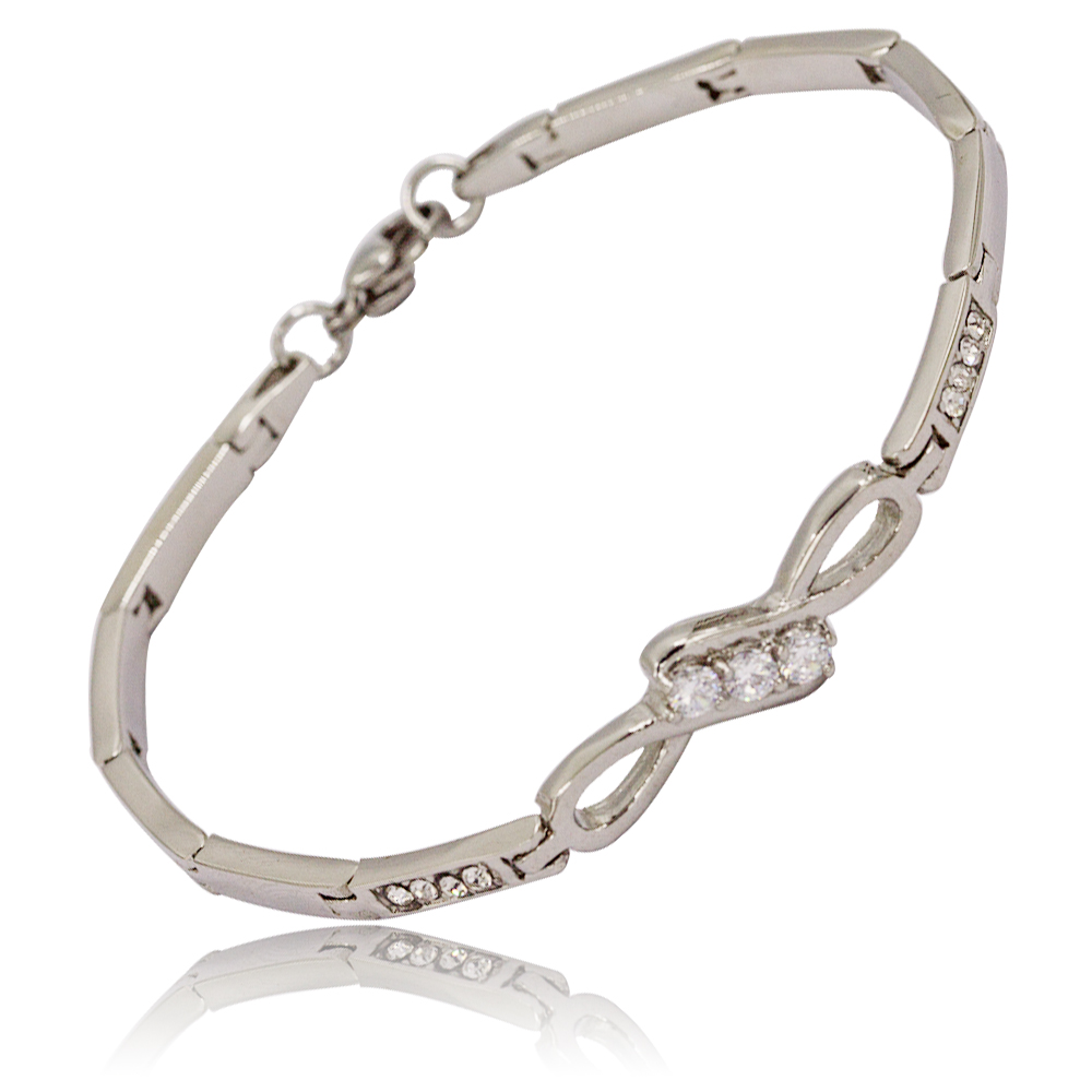 Crystal stone link chain bracelet in stainless steel