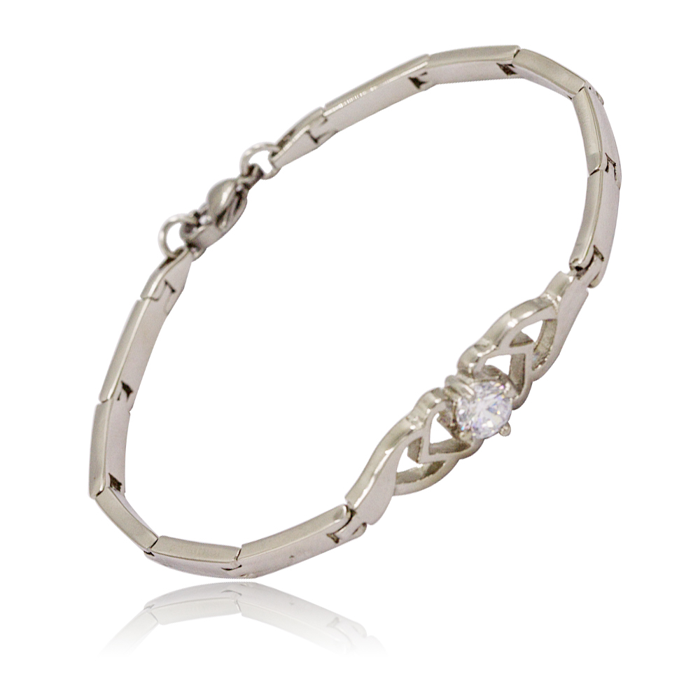 Stainless steel bangle link bracelet women with stone