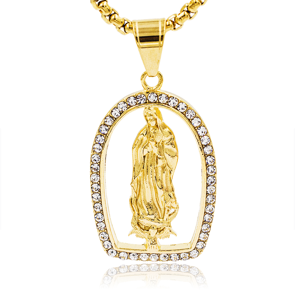 New arrival stainless steel gold religious diamond custom necklace
