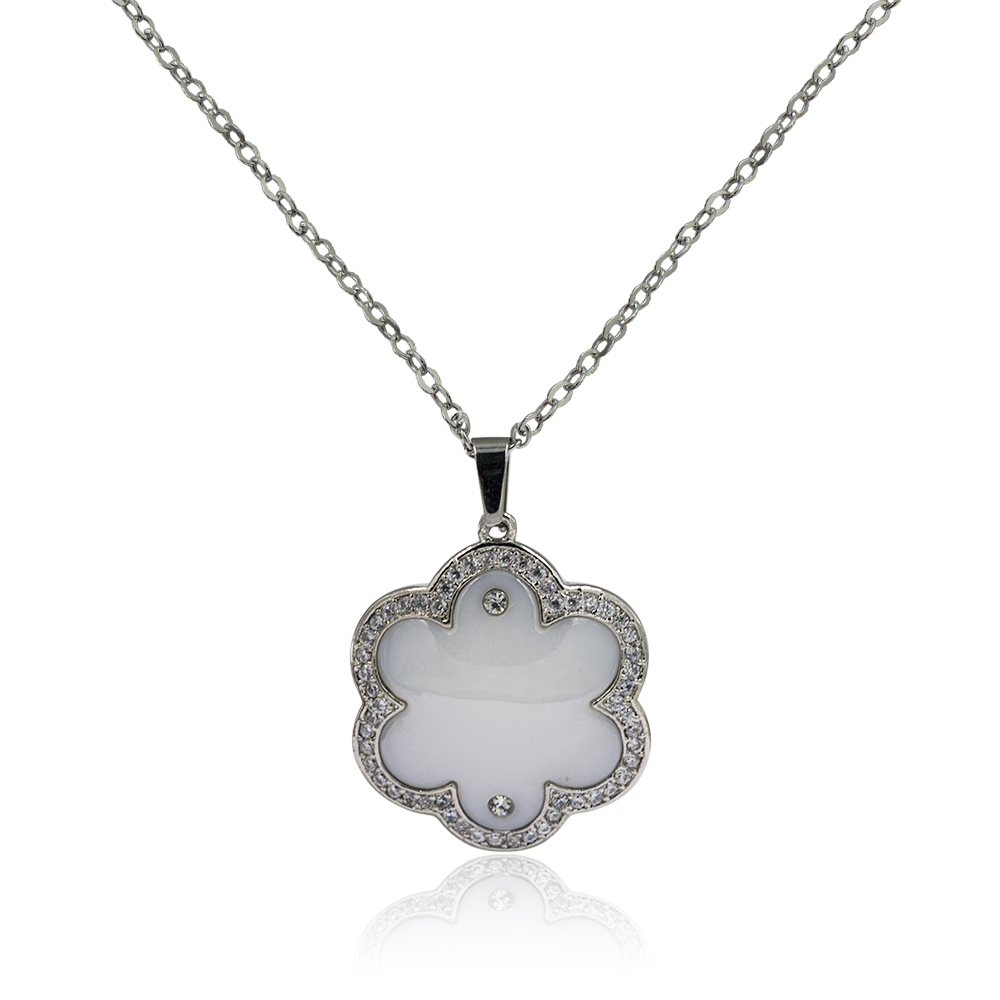 Stainless steel flower women pendant necklace with stone different color -VD057509biib-676