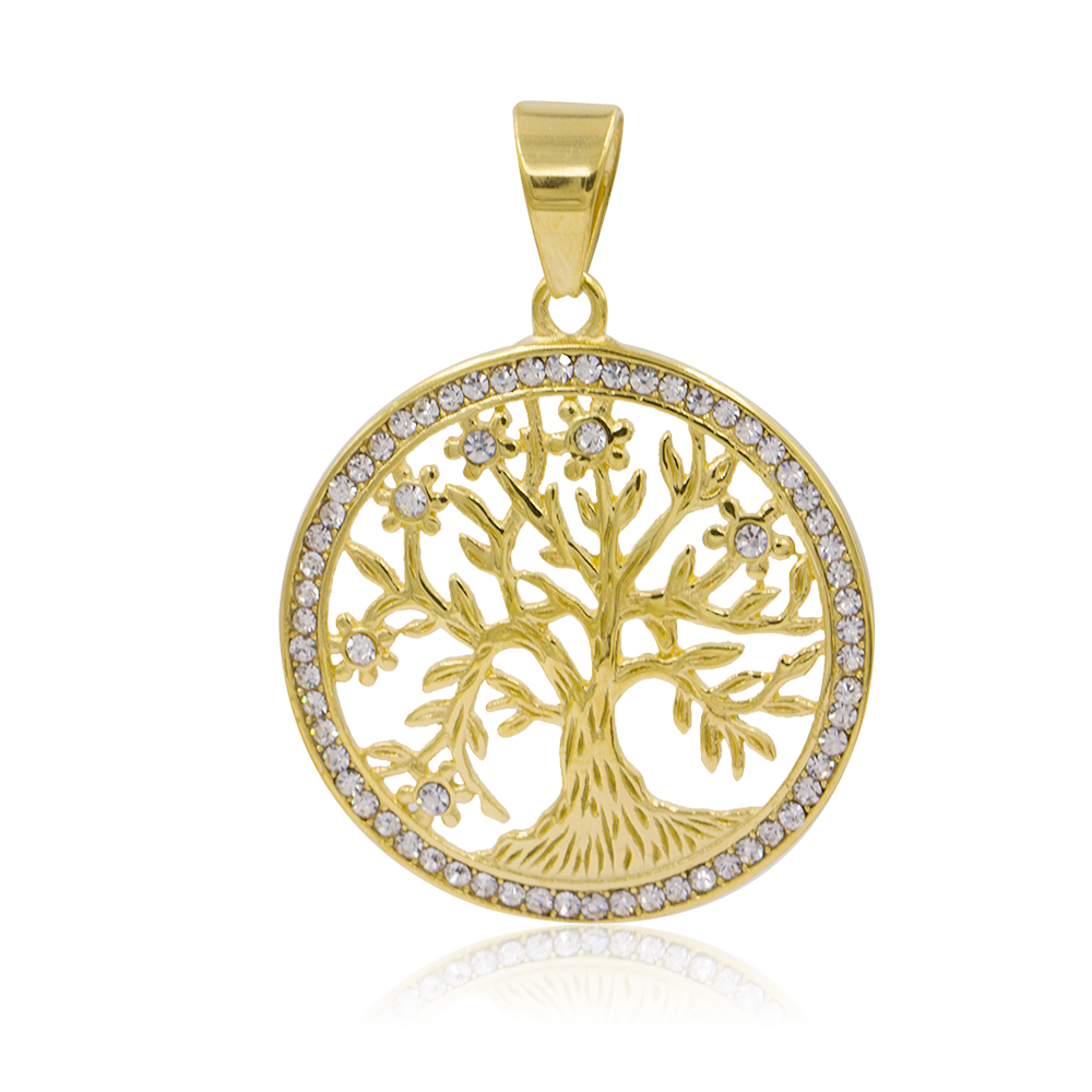 High quality crystal tree with flower dubai gold plated necklace pendant - VD057790vhha-640