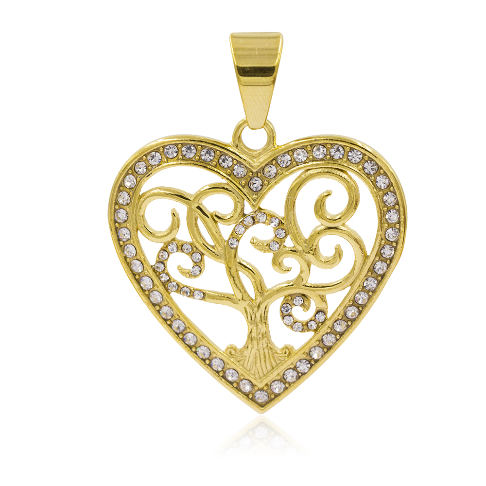 Stainless steel charm heart & tree gold plated necklace pendant - VD057791vhha-640
