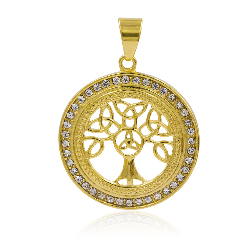 New design 18 K gold  hollow tree necklace pendant with crystal - VD057794vhha-640