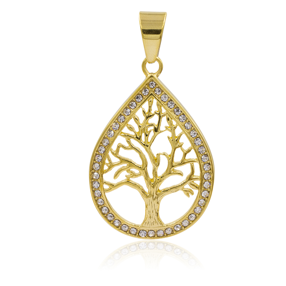 Golden dubai drop pendant hollow tree with crystal necklace pendant - VD057797vhha-640