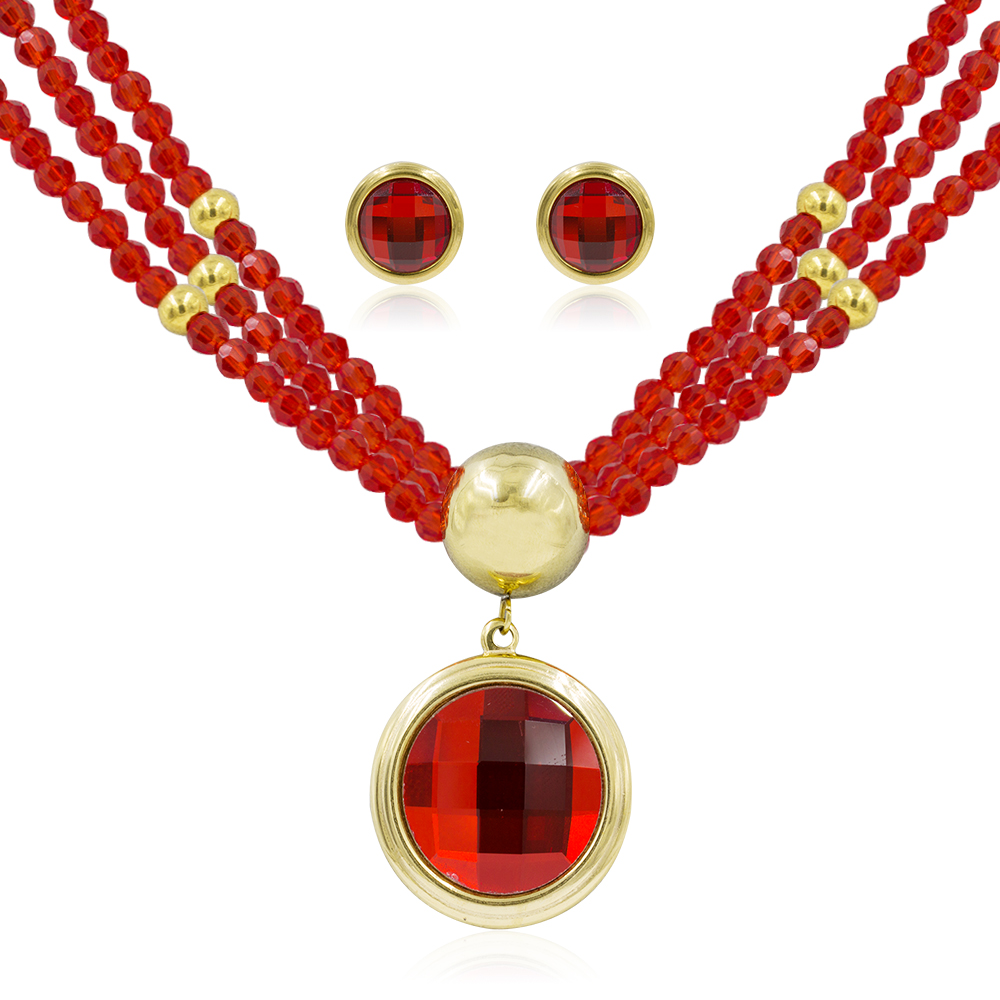 Wholesale red stone dubai gold  jewelry set for fashion woman - AW00039ajia-371