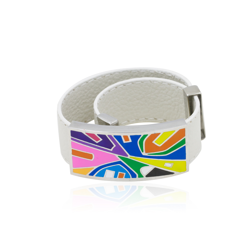 Wholesale Stainless Steel white color leather bracelet women colorful enamel bangle