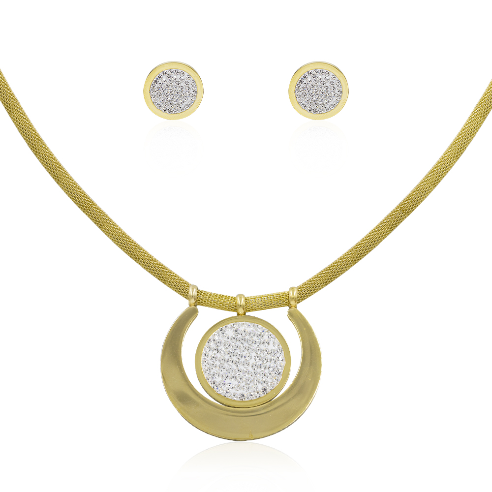 Stainless steel dubai gold cz jewelry set for women - AW00263aiov-371