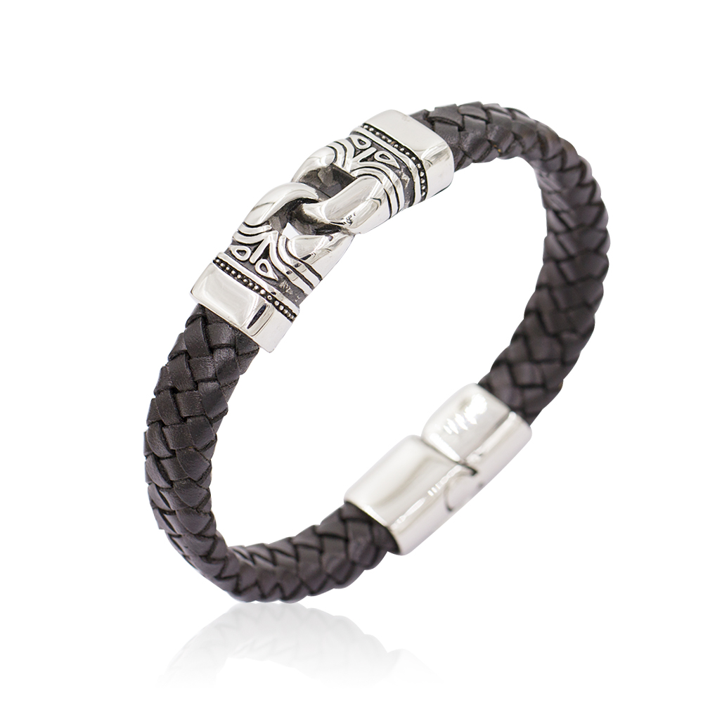 Stainless steel braided men's leather becarlet for wholesale - AW00217vaia-683