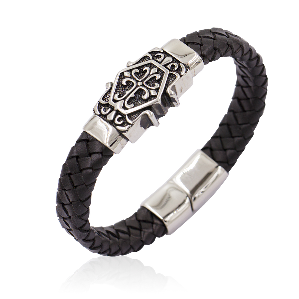 Fashion Stainless Steel Black Color Charm  Leather Bracelet Bangle For Men's Jewelry-AW00209-683